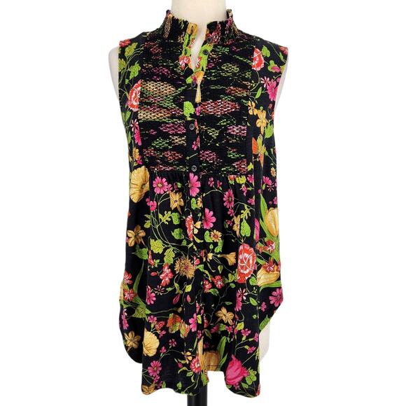 Anthropologie Akemi & Kim Dark Floral Smocked Top - Picture 1 of 5